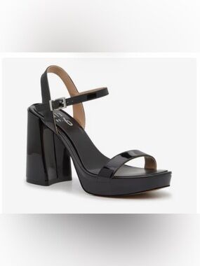 Mix No. 6 Black Patent Platform Heel Sandal